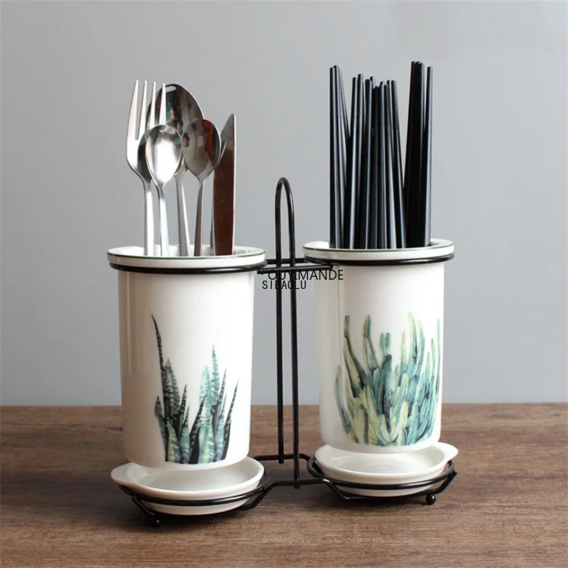 

Nordic Ceramic Spoon Chopsticks Rack Bucket White Porcelain Tableware Holder Knife Fork Storage Box Kitchen Utensils Organizer
