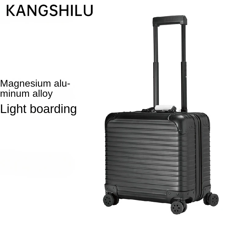 KANGSHILU 18-inch New All Aluminum Magnesium Alloy Boarding Box Small Luggage Women Trolley Suitcase Business Silent Password