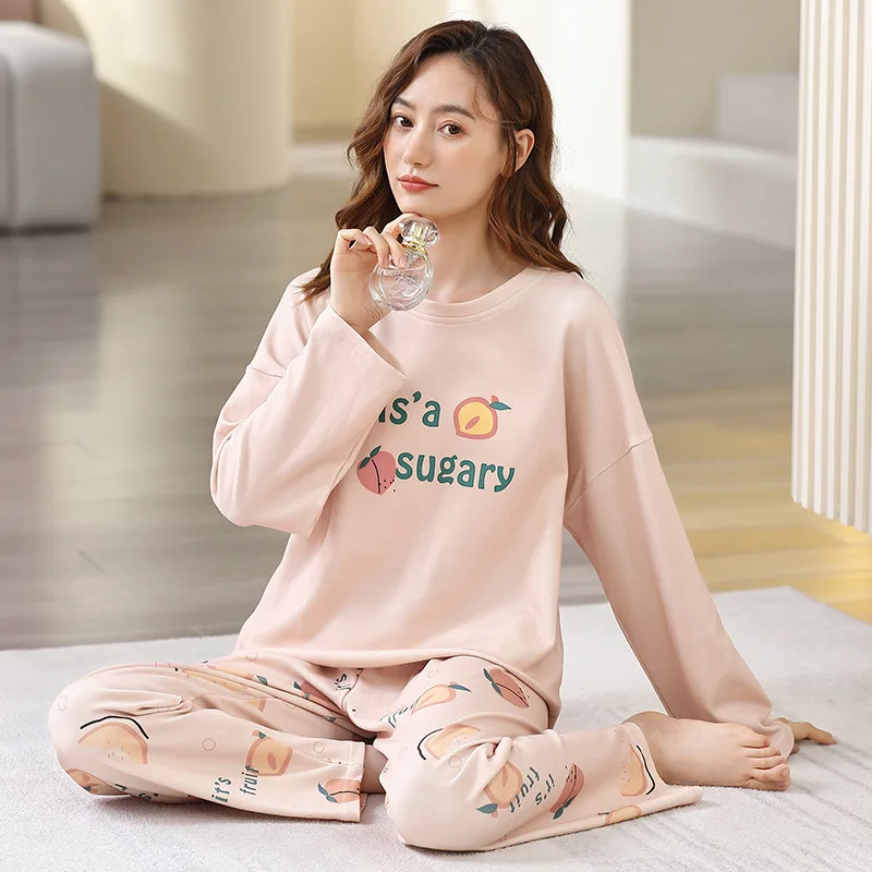 

SUO&CHAO 2023 New Pajamas Sets For Womens Spring Autumn Long Sleeve Round Neck Tops And Pants Sleepwear Homewear