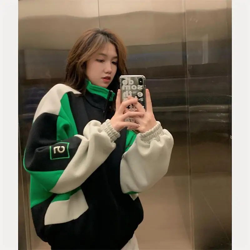 

Vintage Streetwear Baseball Jackets Women Y2k Harajuku Oversized Zipper Coats Female Korean Fashion Autumn Winter 2022