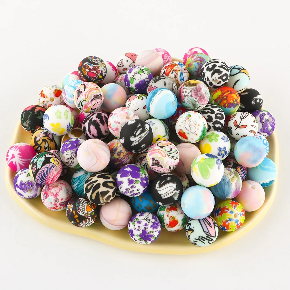 

Kovict 50-1000Pcs Print Ball Silicone Beads 15mm Round Leopard Beads For Jewelry Making DIY Pacifier Chain Bracelet Accessories