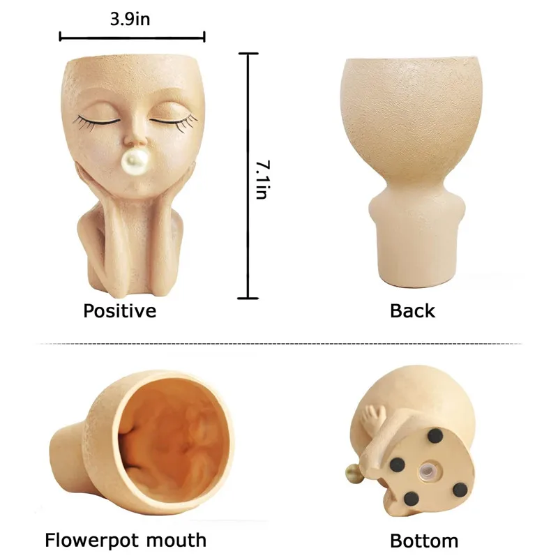 Цветочный горшок с пузырьками для девочек современный из смолы человеческими