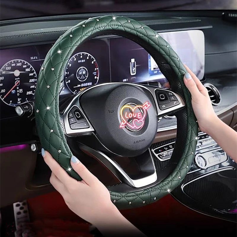 Чехол на руль автомобиля с кристаллами для женщин универсальные кожаные