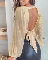 2022 womens fashion shirts champagne sequin cropped backless strap top