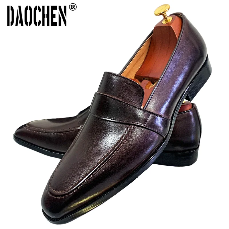 LUXURY BRAND DESIGN MEN'S LOAFERS SHOES SLIP ON MEN CASUAL SHOE BROWN BLACK WEDDING BANQUET OFFICE GENUINE LEATHER SHOES FOR MEN