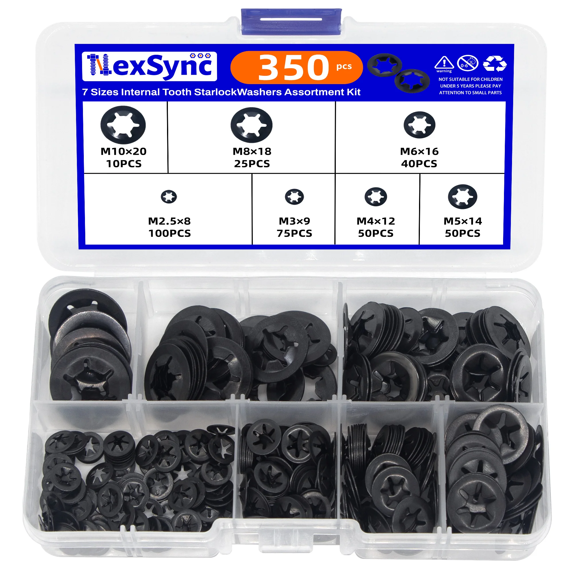 

Набор стопорных шайб из углеродистой стали M2.5-M10 (350 шт.)