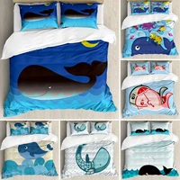 whale decor duvet cover cartoon whale in the ocean with moon and stars great for kids boys girls comforter cover