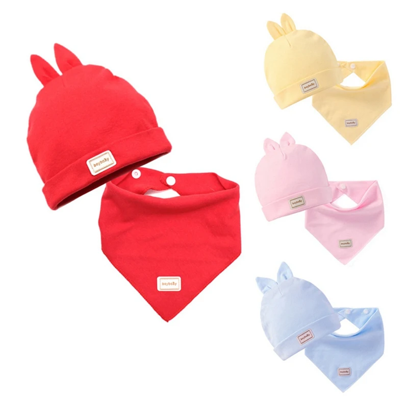 

Милая детская шапка с нагрудниками яркие однотонные шапочки для мальчиков и девочек детские шапки хлопковые шапки для новорожденных Детские шапочки