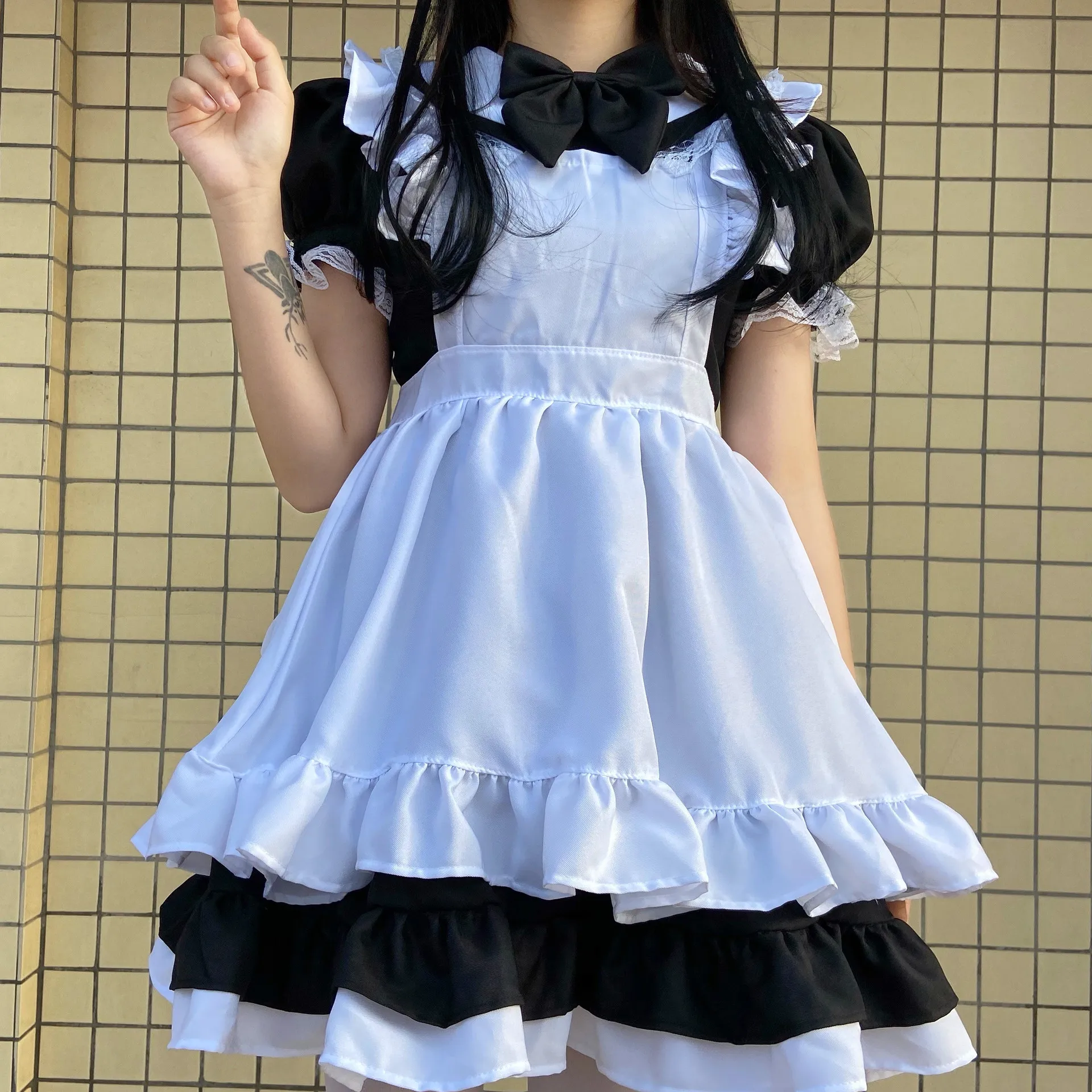 

Anime Kawaii Lolita Dress Sexy French Maid Apron Cosplay Costume Girls Women Party Role Play Dress Up Cafe Waitress Outfit