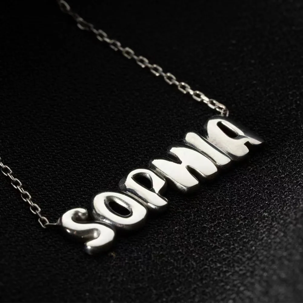 3UMeter Personalized Bubble Name Puff Necklace 3D Balloon Name Necklace Women Mother's Day Gift