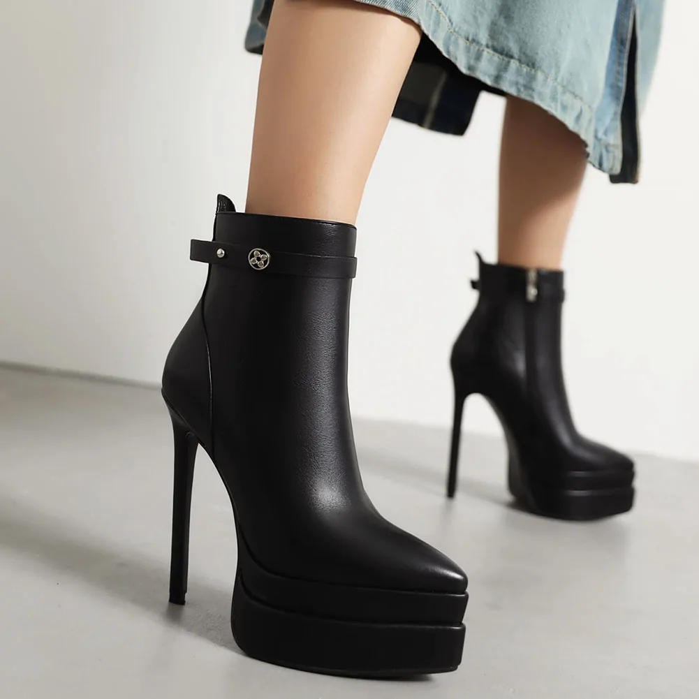 Женские ботинки на платформе Gnazhee, черные, белые привлекательные современные ботильоны с острым носком, на тонком высоком каблуке, большие размеры 43