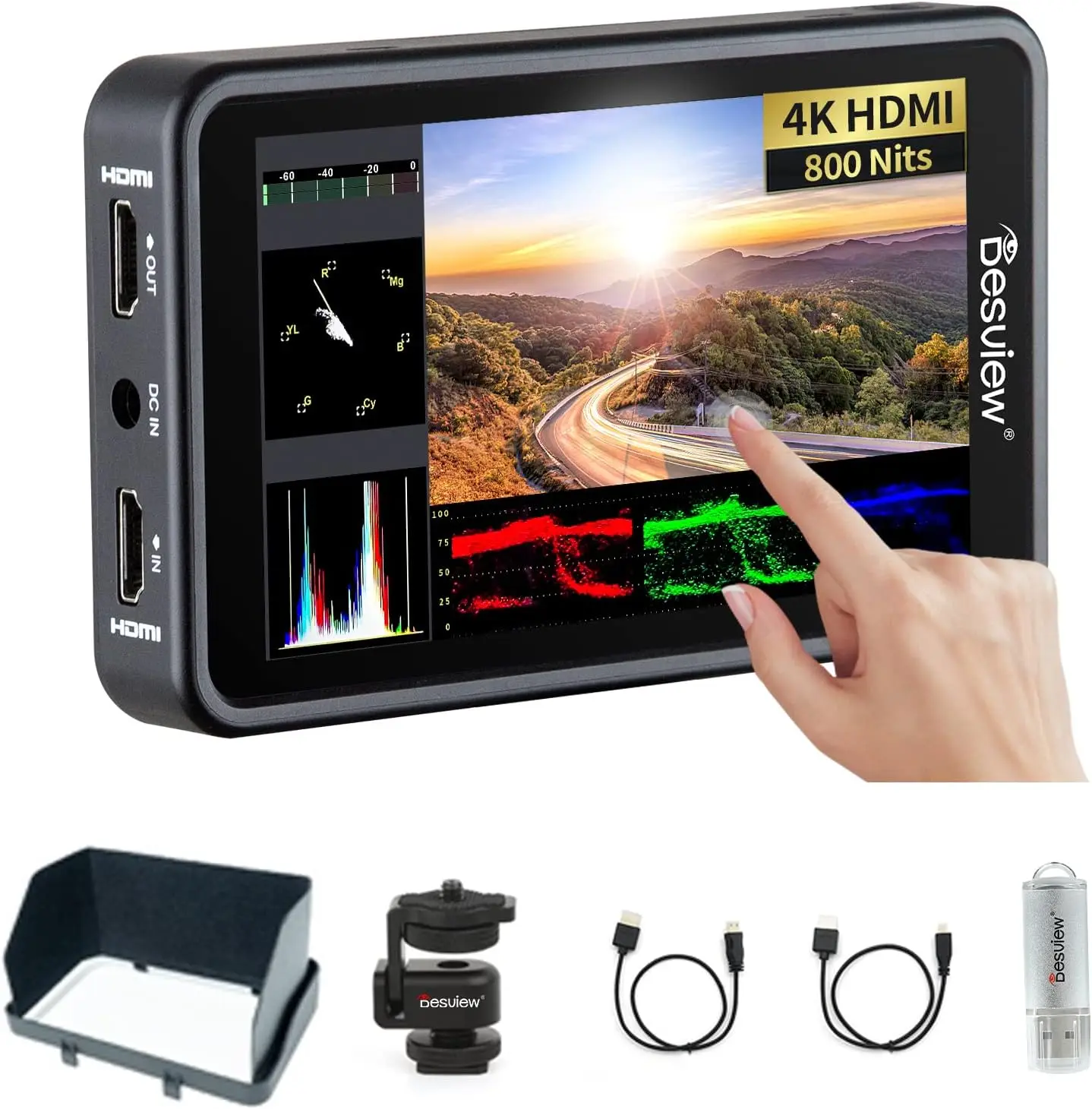 Монитор полевой камеры Desview R5II, 5,5 дюйма, 800 нит, HD сенсорный экран, монитор камеры DSLR 1920x108 0 IPS 3D Lut 4K HDMI вход/выход Монитор полевой камеры Desview R5II, 5,5 дюйма, 800 нит, HD сенсорный экран, монитор камеры DSLR 1920x108 0 IPS 3D Lut 4K HDMI вход/выход