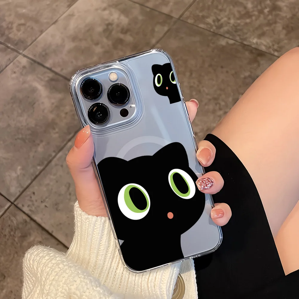 Простой Черный удивительный котенок для IPhone 16 15 14 13 12 11 Pro Max Plus прозрачный