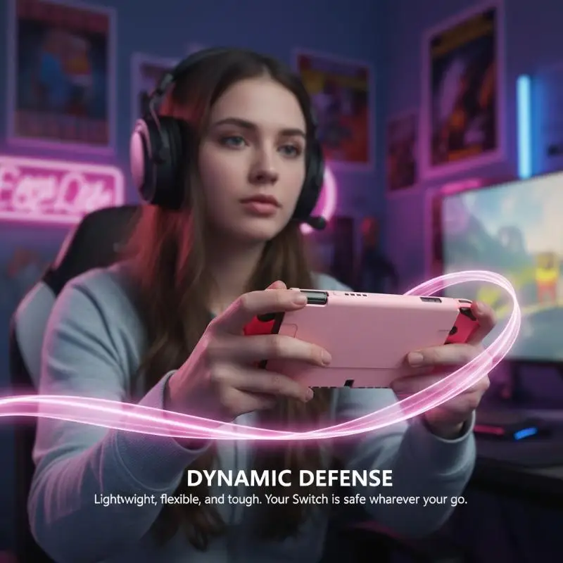Фото Защитный чехол для консоли Switch OLED и контроллеров Joy-Cons, двухслойный, из ударопрочного материала, для ежедневных игровых сессий. №1