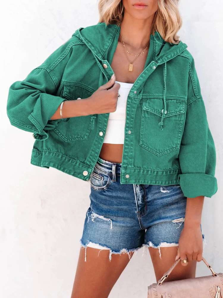 

Fashion New Jackets for Women 2022 Hooded Denim Jacket Women Vintage Jean Coats Casual Long Sleeve Top Clothes Women Streetwear