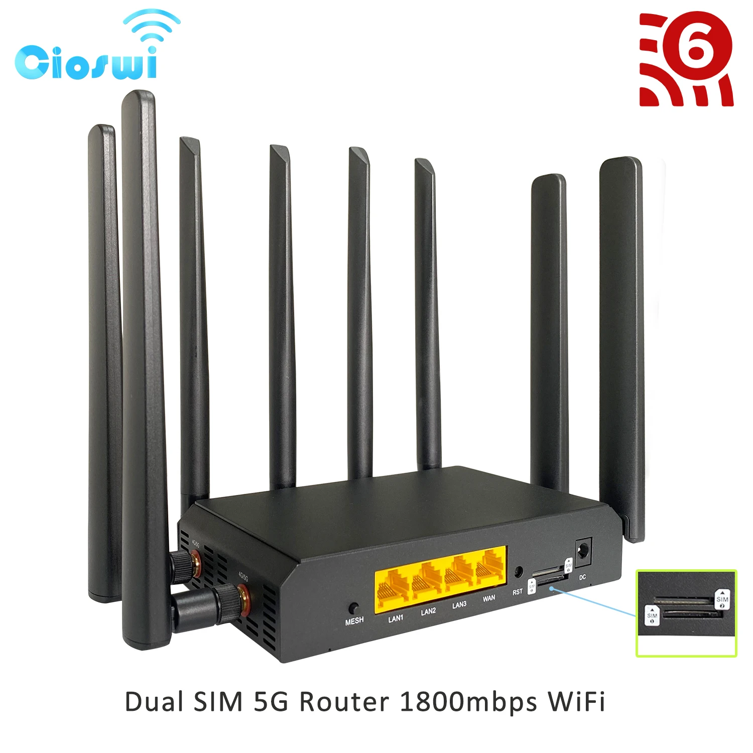 

Cioswi Dual SIM Card 5G Router 1800Mbps Wifi6 Mesh 3 Gigabit LAN MU-MIMO 8 Antennas 2.4Ghz 5GHz Wifi Internet RM520N-GL Modem
