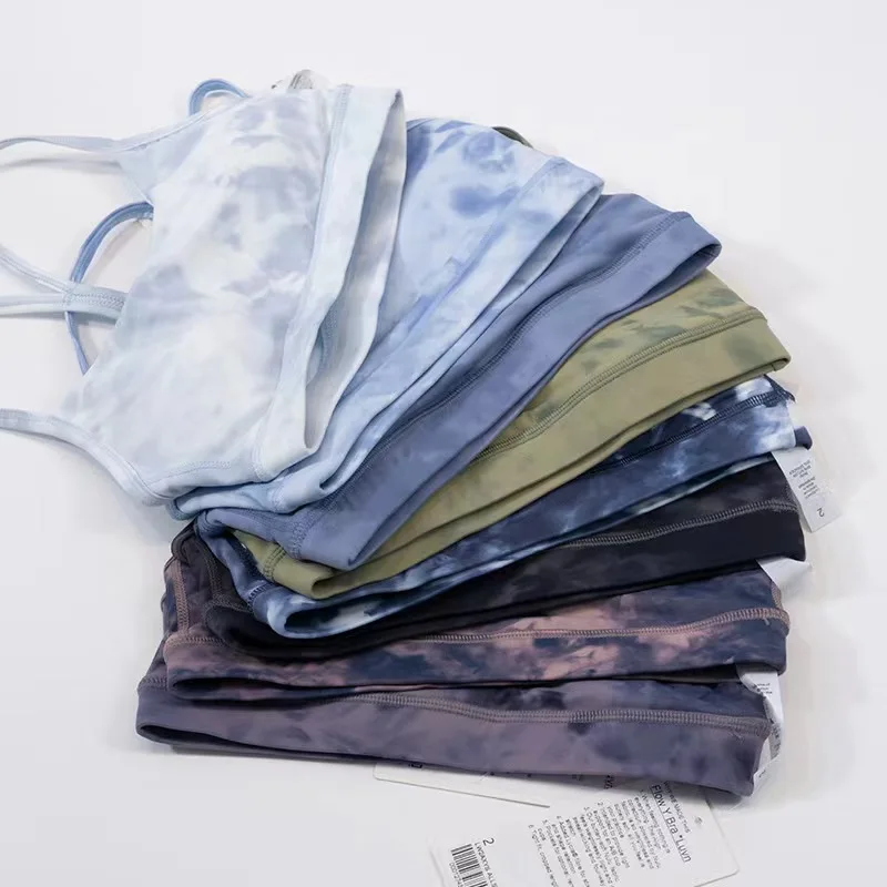 Lulu-European and American tie dyed printed yoga suit with double-sided matte Y bra with fine straps and beautiful back suspende