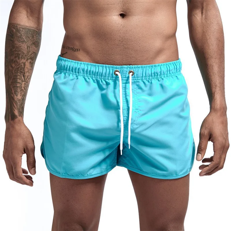 Pocket Swimming Shorts Men's Beach Solid Breathable Shorts Casual Fitness Fast Dry Beachwear Plus Size Male Jogging Sportswear