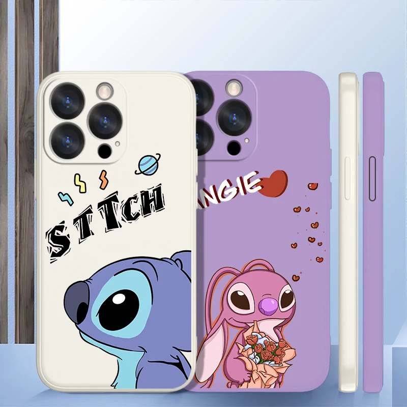 

Disney Cartoon Lilo & Stitch Phone Case For iPhone 6 6S 7 8 plus X XR XS 11 12 13 14 pro MAX 12 13 mini Liquid Rope Funda Cover