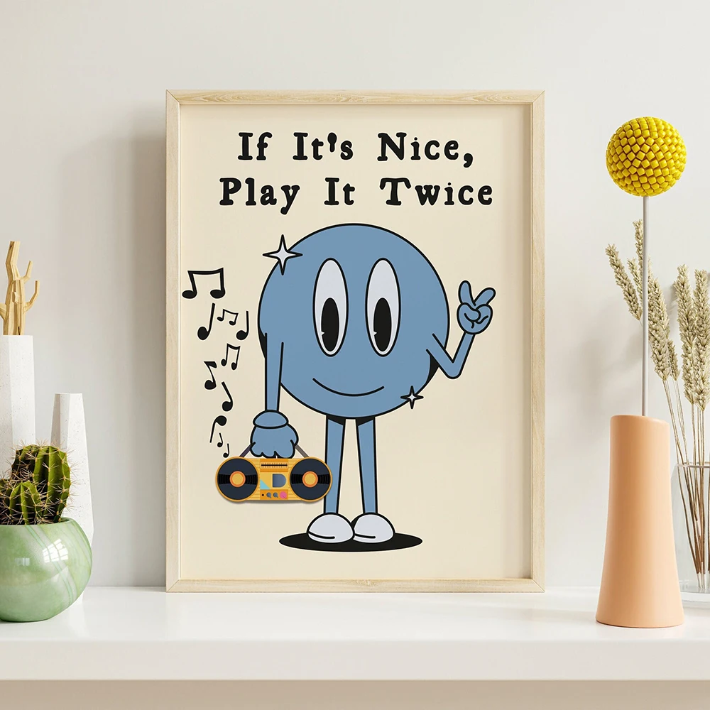 Retro Music Quote Wall Print Groovy Record Player Poster Trendy Canvas Painting Nordic Boho Kids Room Home Decor Pictures