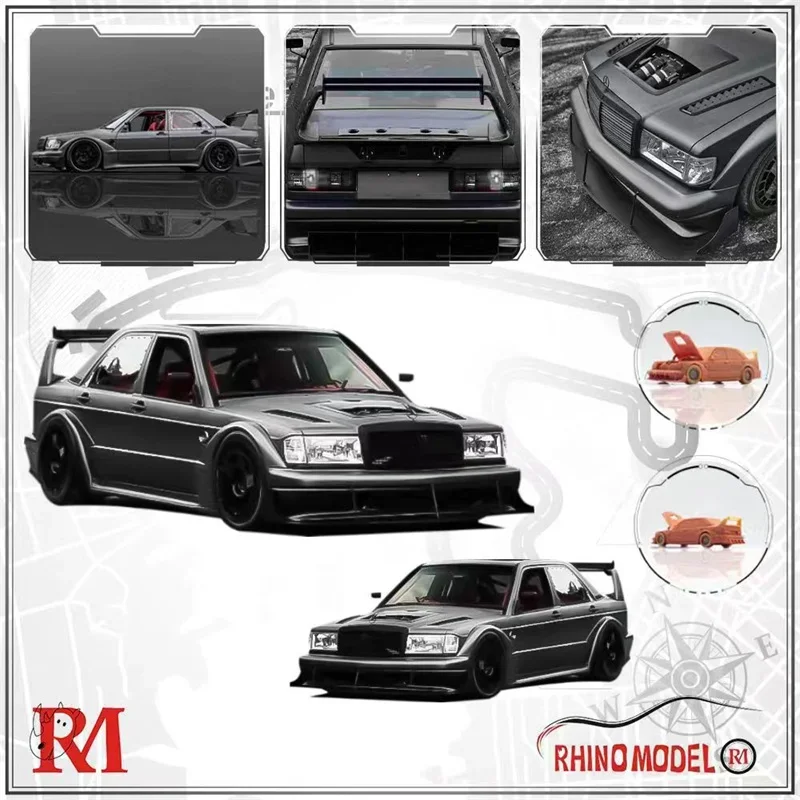 Модель Rhino RM 1:64 W201 190E Серая литая под давлением модель автомобиля