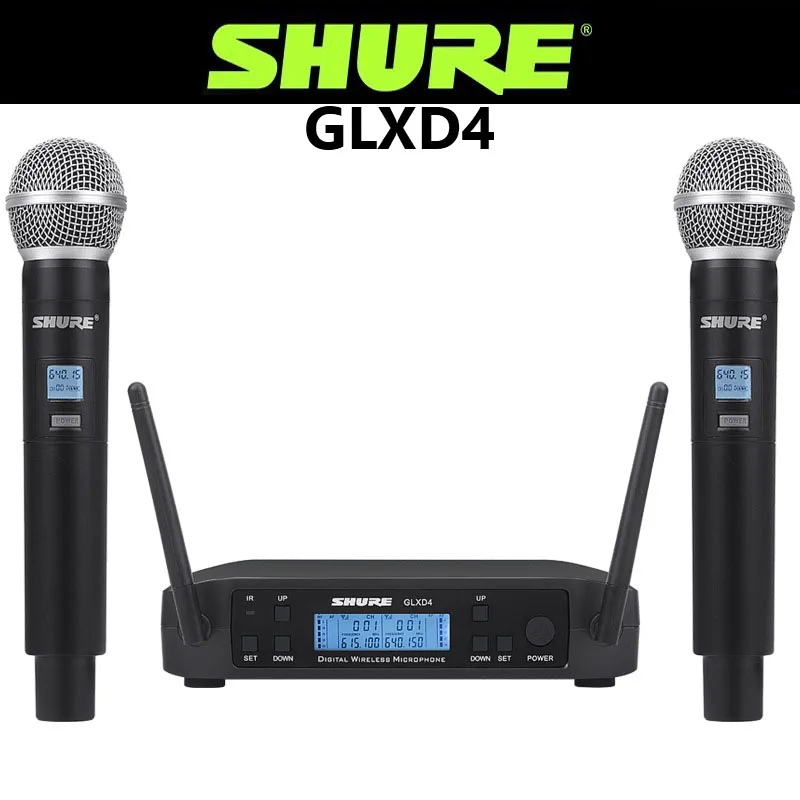 SHURE-micrófono inalámbrico de mano GLXD4, accesorio de rendimiento profesional, uno arrastre, dos