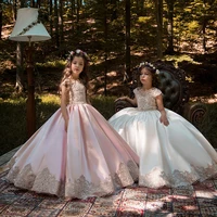 european and american new childrens dress satin flower dress performance dance birthday walk princess fluffy dress