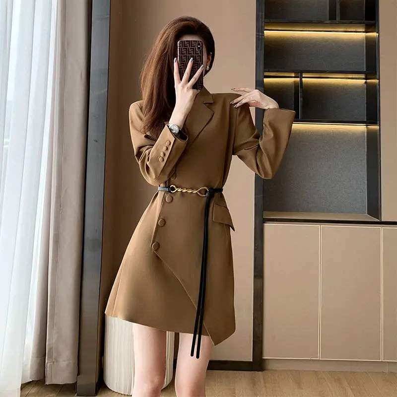 

Women 2022 Spring Autumn Fashion Chic Solid Blazer Dress Female Long Sleeve Notched Dresses Ladies Buttons Mini Vestidos K178