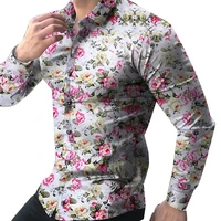2022 luxury fashion men shirts floral print slim fit long sleeve tops button turn down collar shirt top office clothing for man