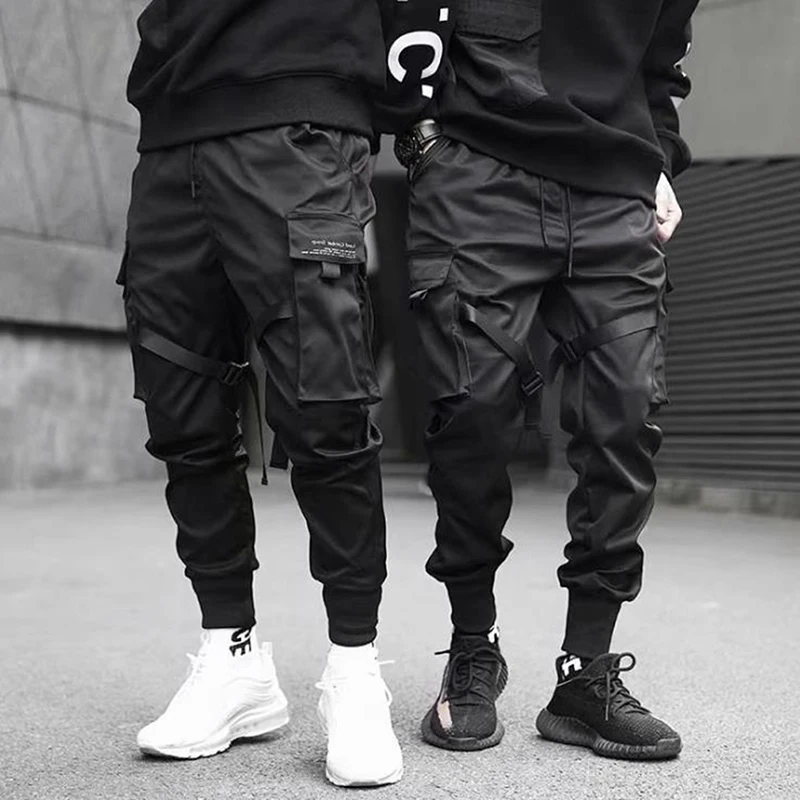 

2022 Hip Hop Boy Multi-pocket Elastic Waist Design Harem Pant Men Streetwear Punk Casual Trousers Jogger Male Dancing Black Pant