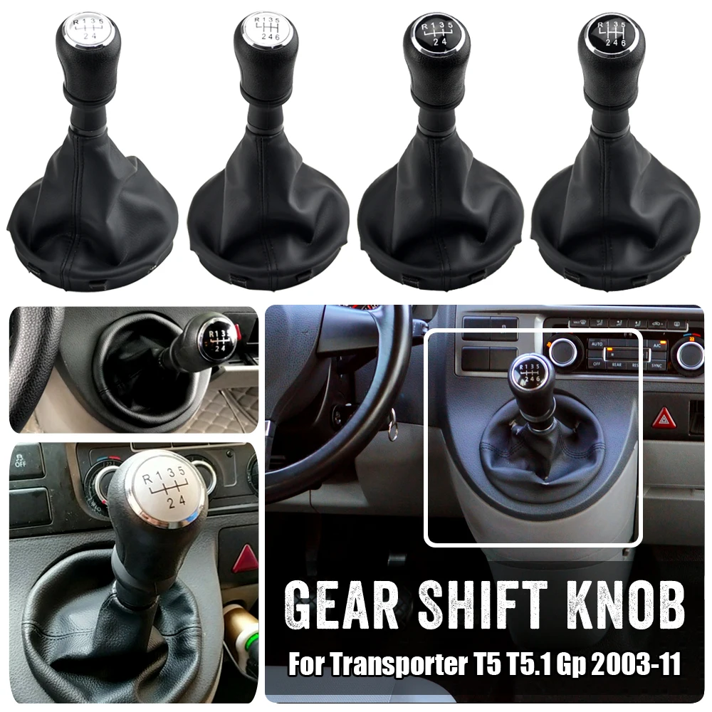 

ABS Car Accessories Manual Gear Shift Knob Shifter With Gaiter Boots For VW Volkswagen Transporter T5 T5.1 Gp T6 For 5 6 Speed