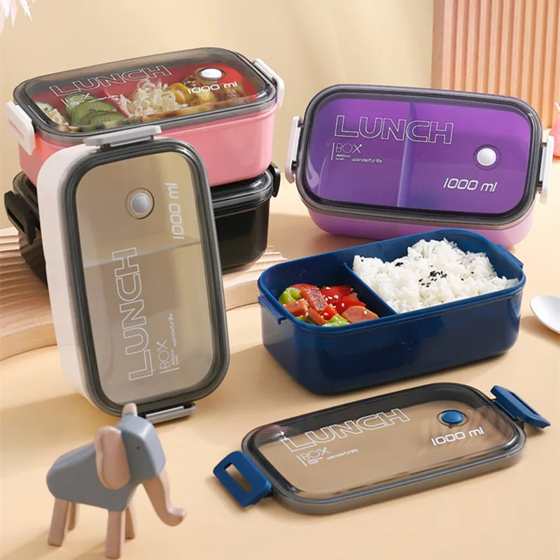

2 Grids Plastic Lunch Box for Kids Japanese Portable Microwaveable Leakproof Seal Bento Kitchen Food Storage Container