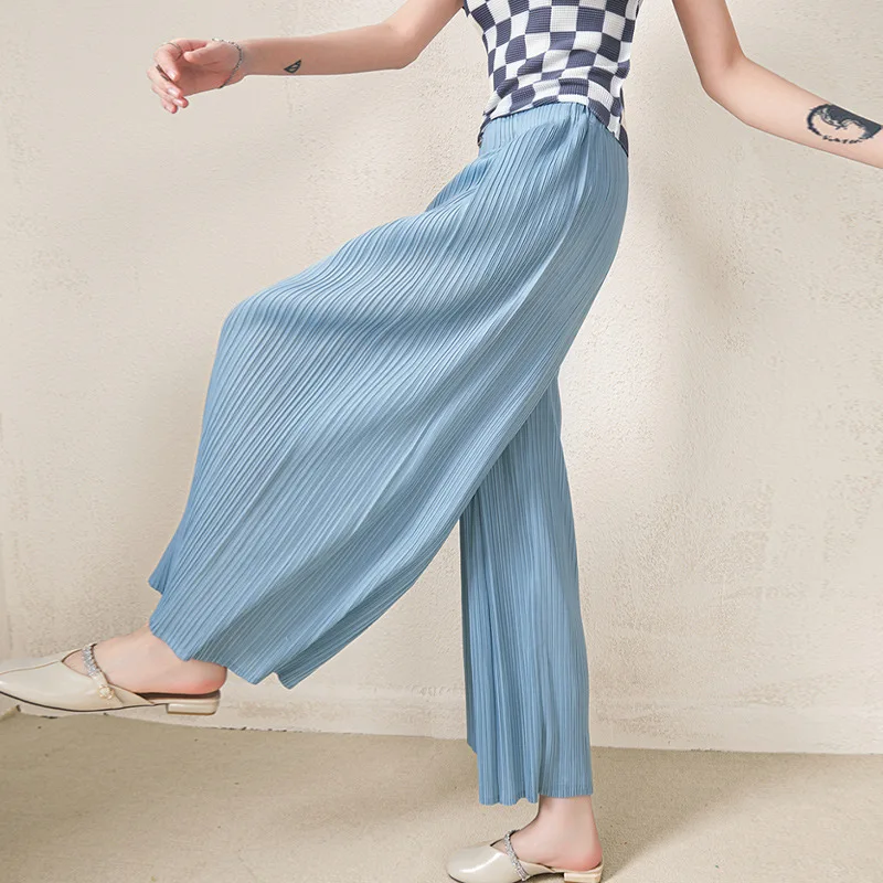 Miyake pleated large swing wide-leg pants women's summer 2022 new high-waisted loose culottes nine-point pants high-end pants