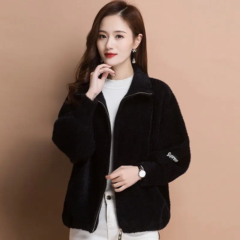 Parkas Women's Outdoors Coats 2022 Winter Faux Fur Imitation Mink Velvet Zipper Splicing Turtleneck Casual Warm Jackets Woman