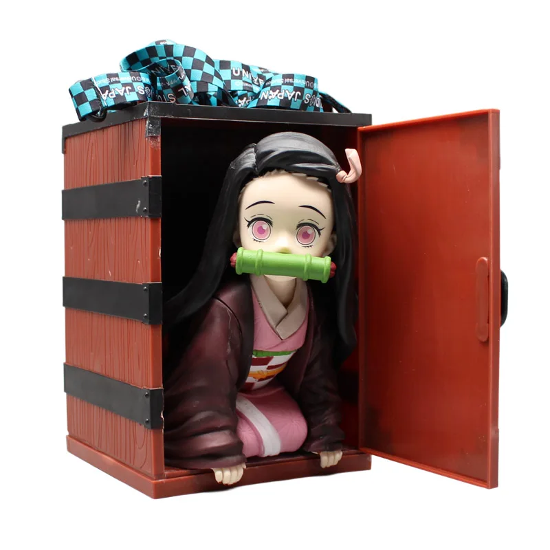S Gk Kamado Nezuko Action Figures Wooden Crate Backpack Pvc Anime Model Ornamen Toys Birthday Doll Gifts