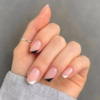 24pcs french false nail tips blackwhite design artificial ballerina fake nails with glue full cover nail tips press on nails