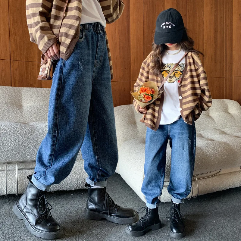 

Джинсы детские в ковбойском стиле, повседневные свободные штаны для девочек-подростков, демисезонные