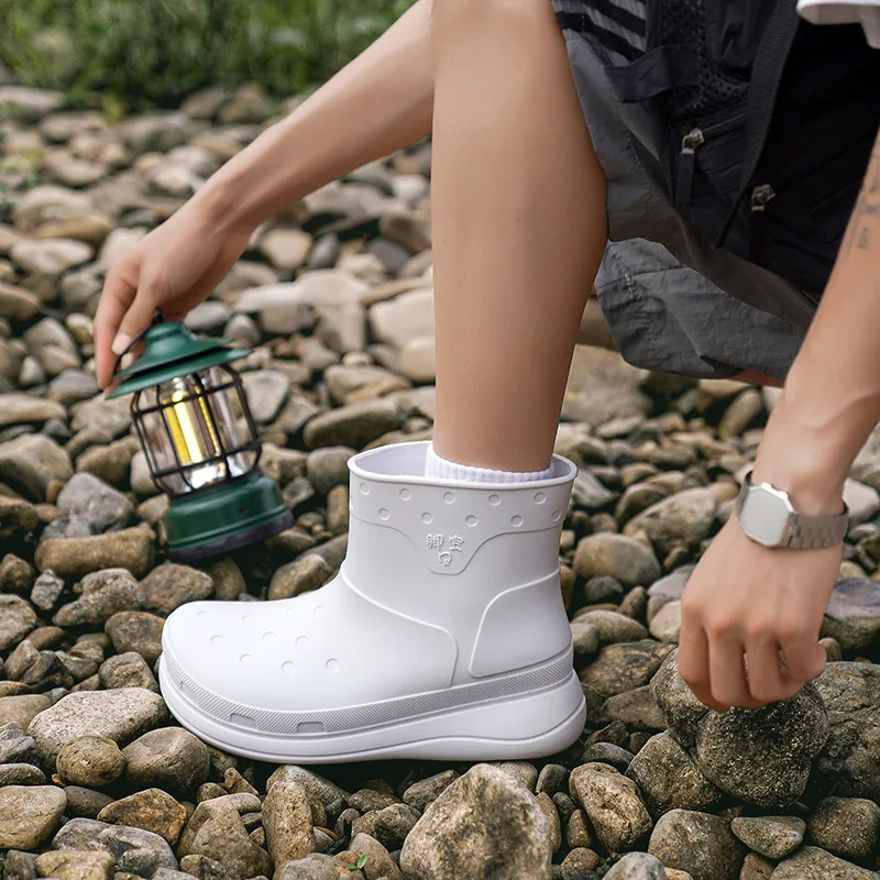 Новинка мужские модные водонепроницаемые резиновые сапоги до середины икры