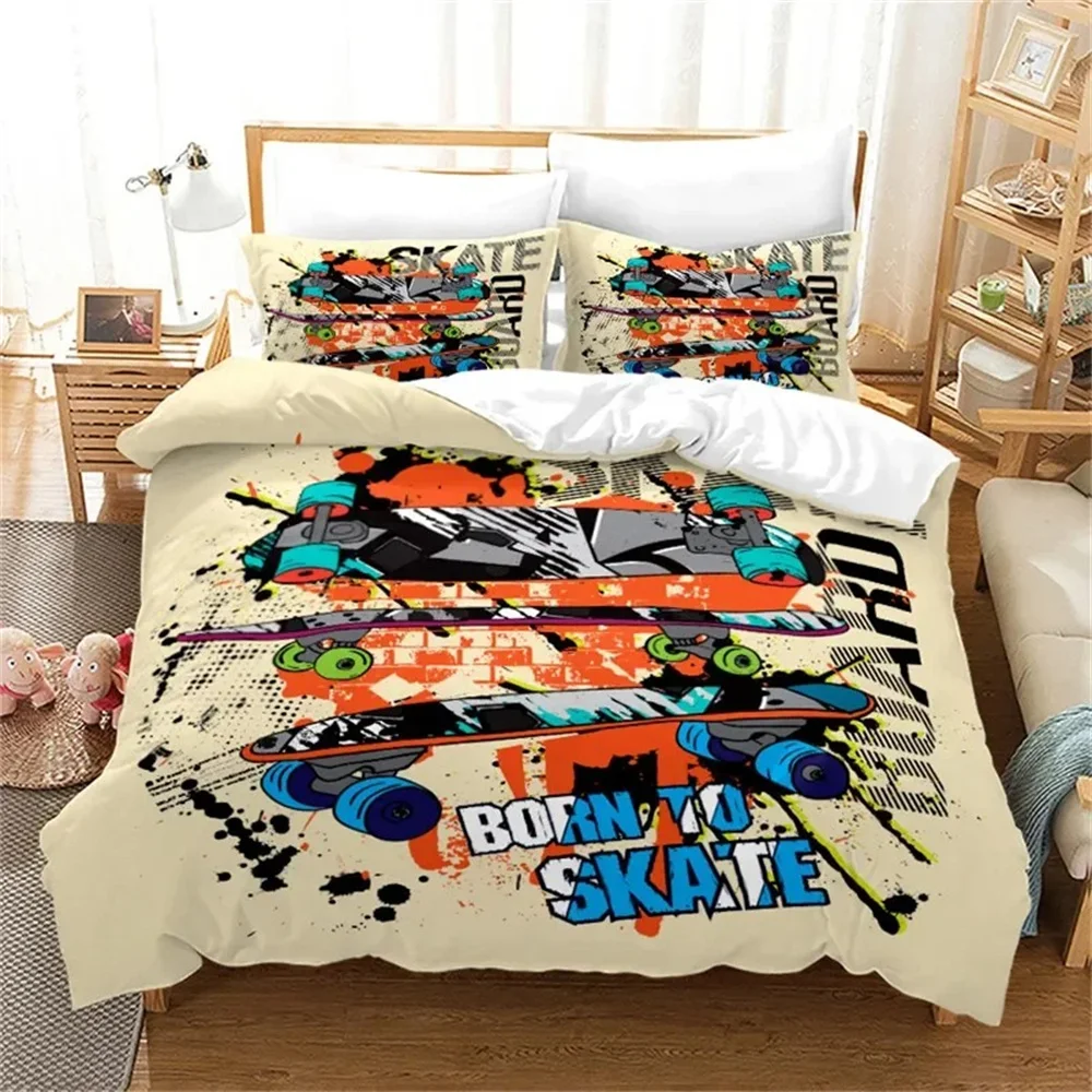Skateboard Duvet Cover Microfiber Extreme Sports Game Bedding Set Astronaut Spaceman Quilt For Kids Teen Boys