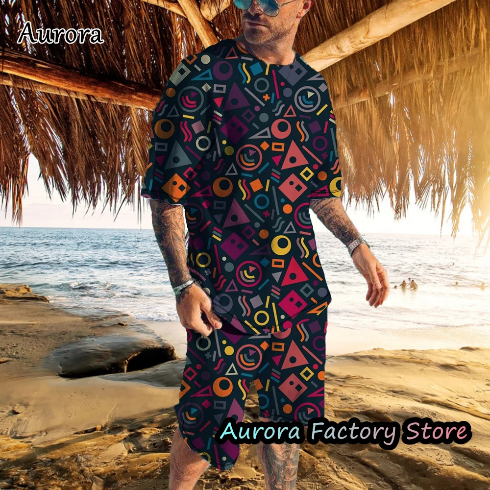 

Men Summer Colorful Tracksuit Fashion T-Shirt Shorts Set Casual Suit Male Chic Outfit Oversized Clothing Harajuku Streetwear