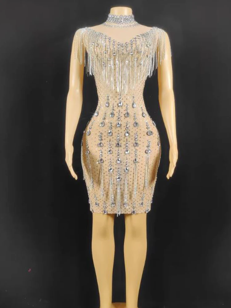 Высококачественное популярное эластичное облегающее платье со стразами и