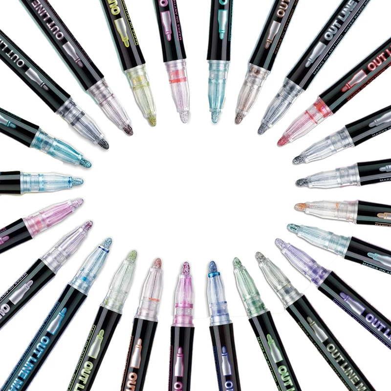 

24 Outline Marker Pens Super Squiggles Outline Marker Set Craft Supplies for Teenage Stationery Sets Art Magic Pens