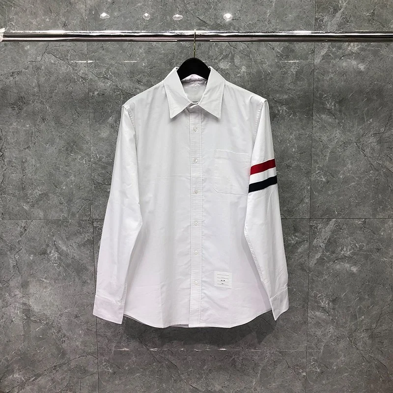 

TB THOM Shirt Spring Autunm Fashion Brand Men's Shirt RWB Bar Stripes Casual Cotton Oxford Slim Fit Casual Wholesale TB Shirt