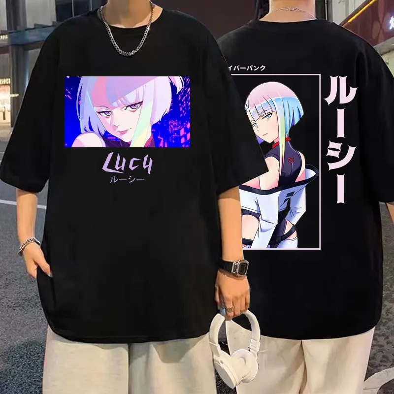 

Anime Lucy Cyberpunk Edgerunners Double Sided Print T-shirts Summer Men Women Loose Tshirt Man T Shirt Male Fashion Streetwear