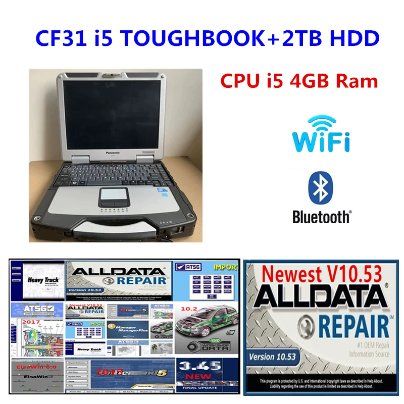 Для ноутбука Panasonic Toughbook CF31 CF-31 ЦП i5 4 ГБ ОЗУ со стандартным жестким диском Alldata Mitch ..