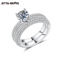 ATTAGEMS 6.5MM Moissanite Couple Ring for Women 925 Sliver Plated 18K Gold Round Solitaire Diamond Wedding Ring Set for Couple