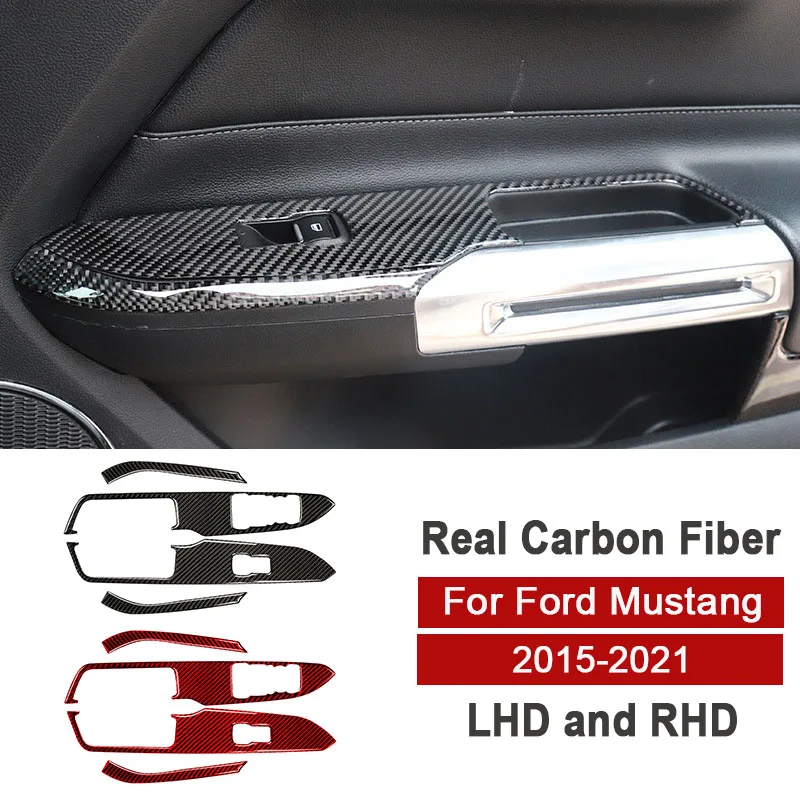 

2pcs Car Window Lifting Switch Control Decoration Cover Trim for Ford Mustang 2015-2021 Auto Accessories Carbon Fiber