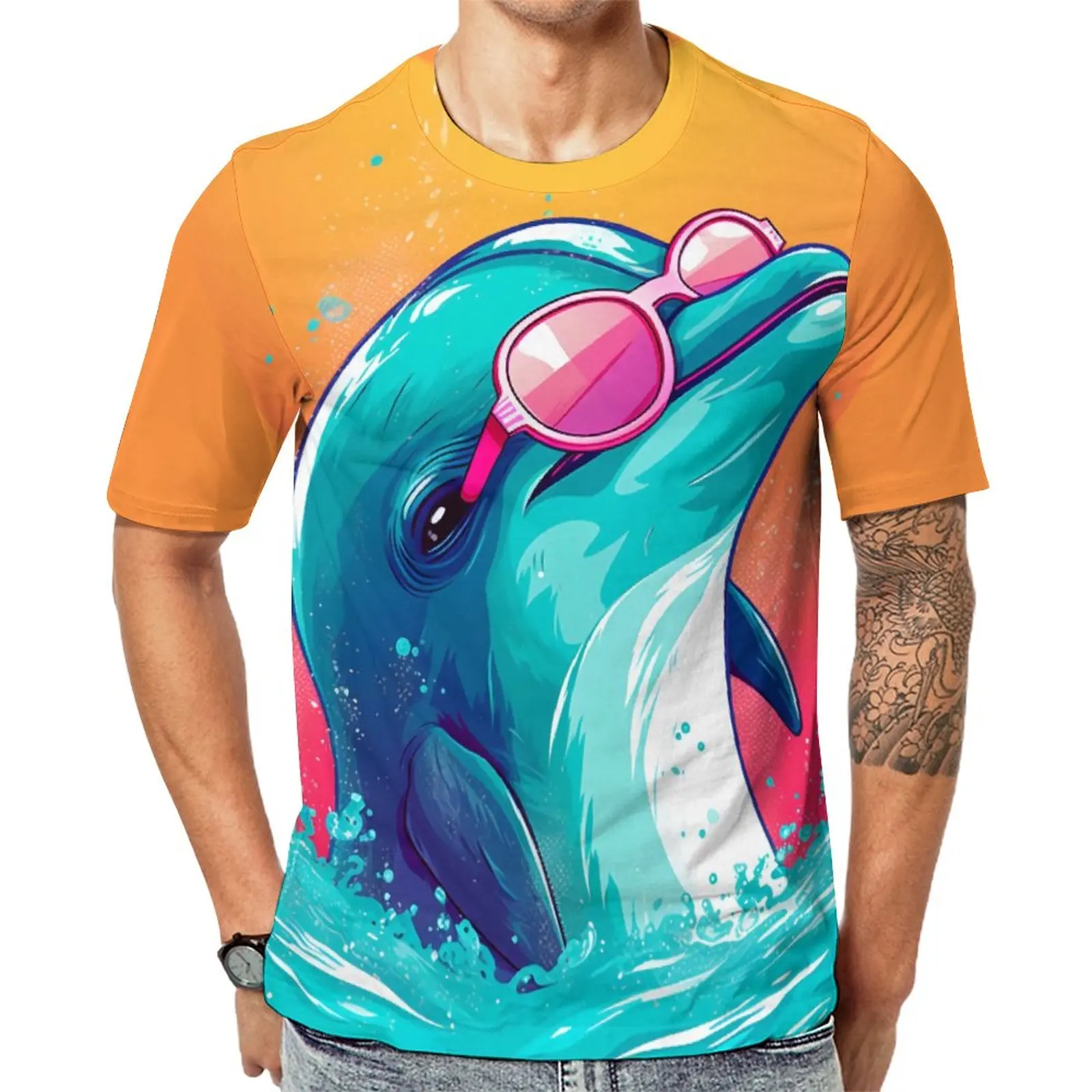 

Dolphin T Shirt Sunglasses Graphic Illustration Harajuku T Shirts Short-Sleeve Pattern Tshirt Hot Street Style Big Size Top Tees