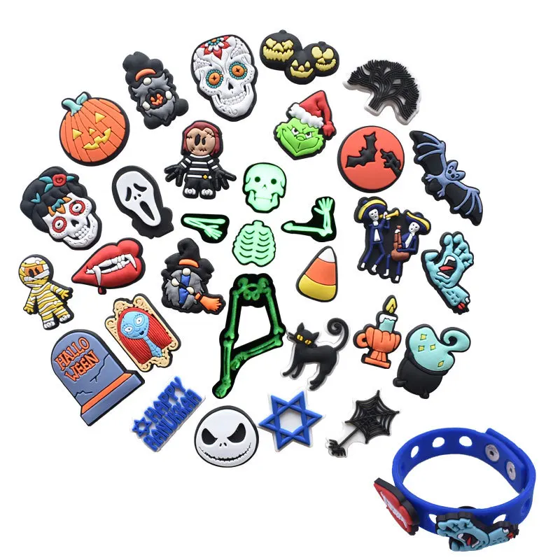 

34pcs Halloween Collection Croc Shoe Charms Decrations For Croc Clogs Accessories Buckle Kids Girls Gifts Funny Shoe Decor DIY