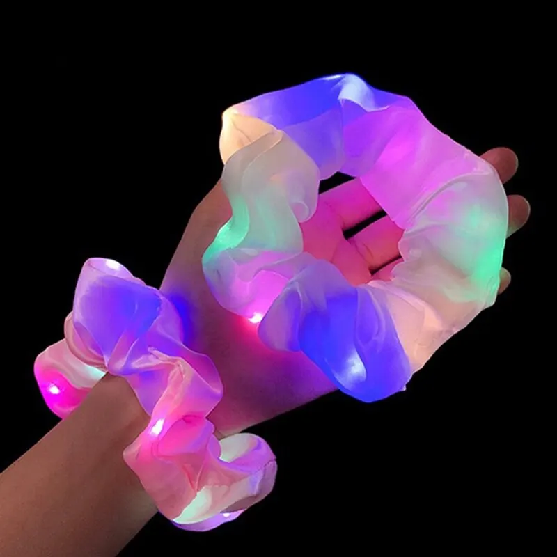 

LED Glow In The Dark Large Sausage Hair Band Girls Ponytail Headpiece Night Party Glow In The Dark Hair Accessory